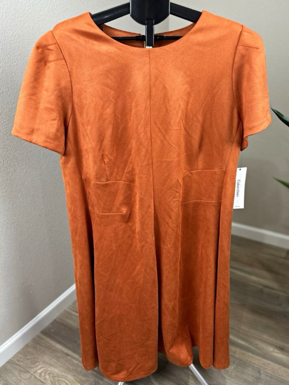 Calvin Klein Women’s 22W Brown Faux Suede A-Line Knee Length Dress NWT